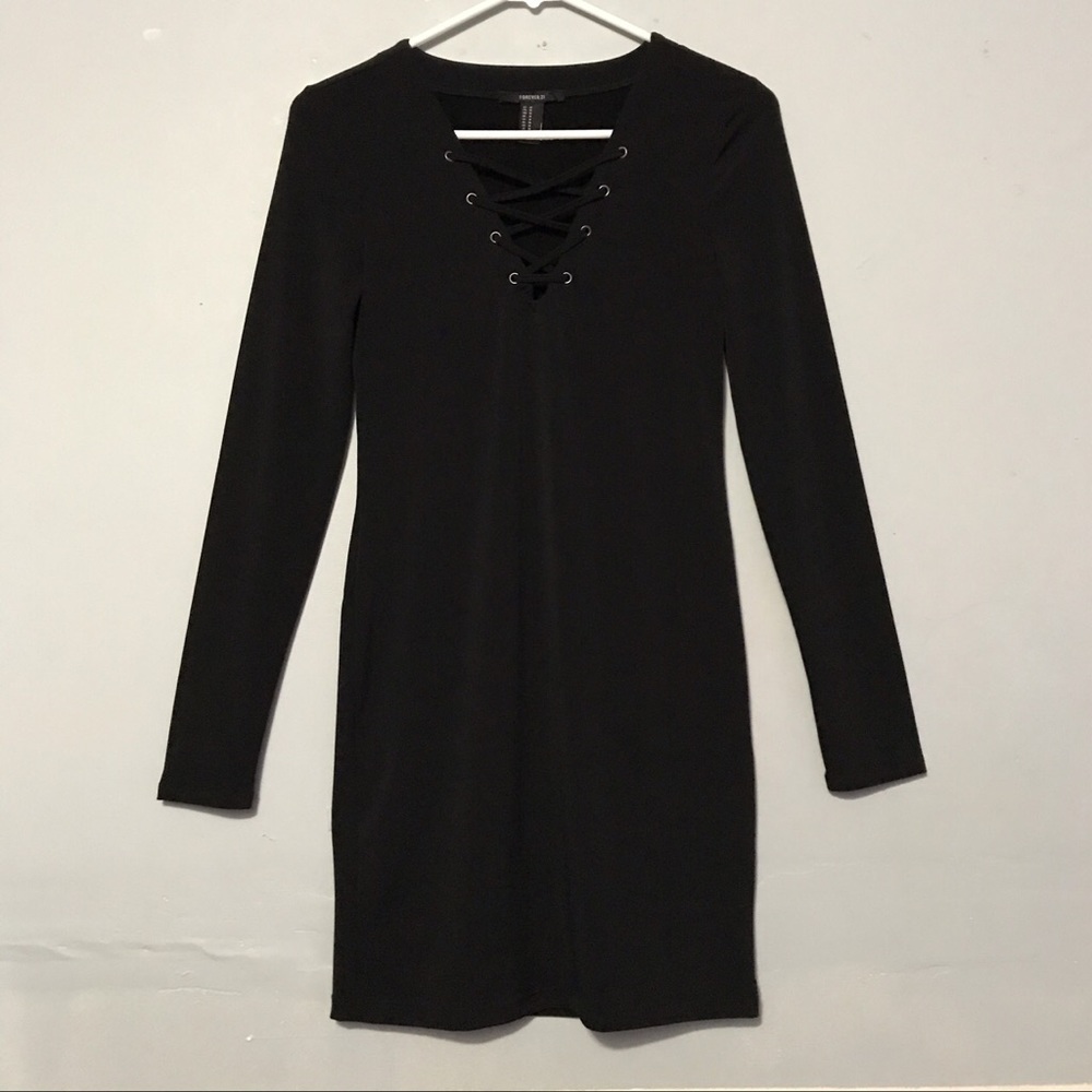 Forever 21 black lace-up bodycon dress